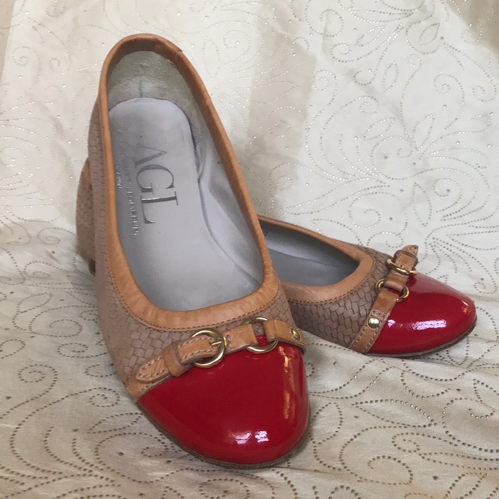 AGL nude woven leather red cap toe ballet flat D558342 (size 37 EU/7 US)